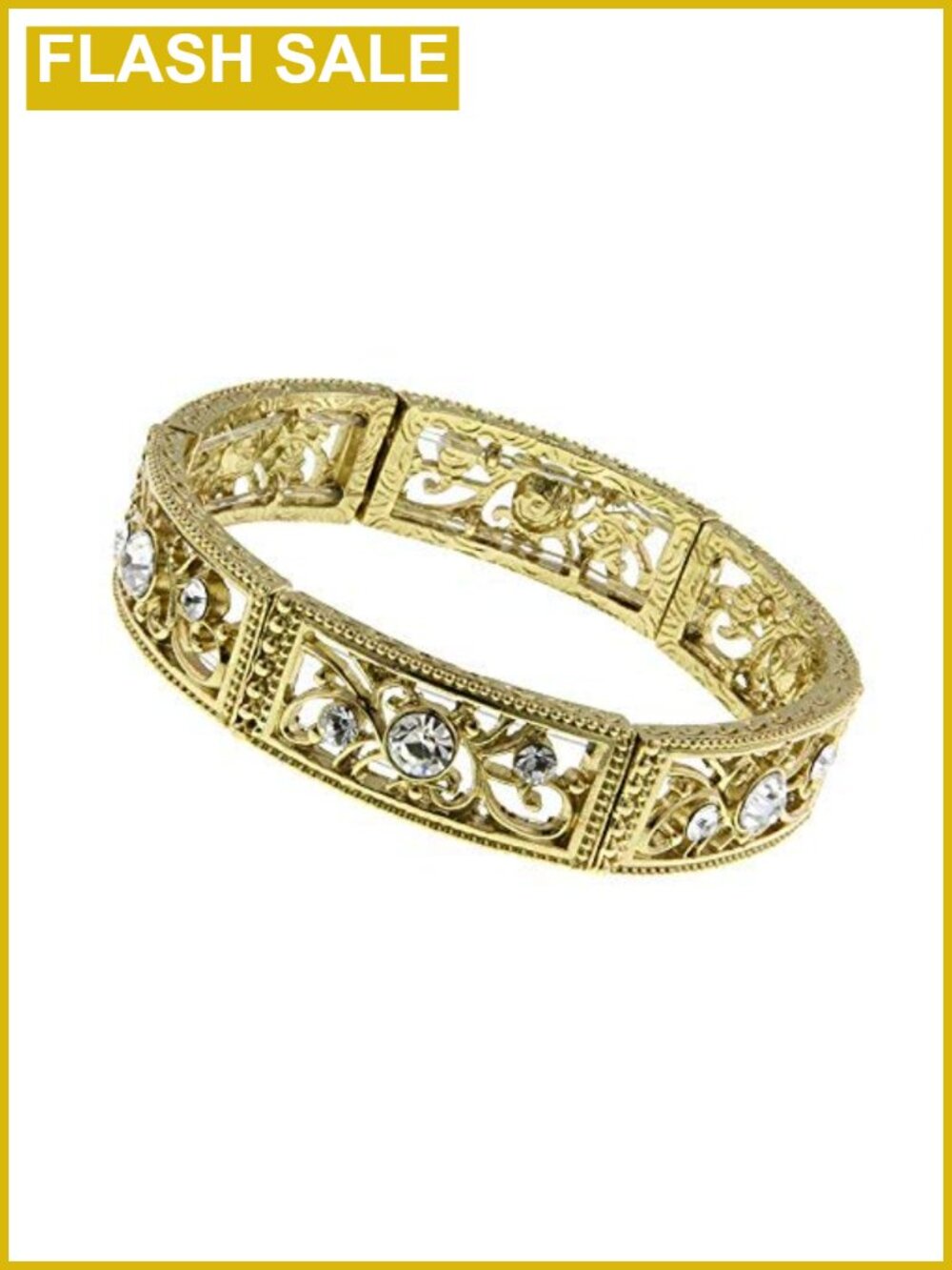 Filigree Crystal Accent Stretch Bracelet Nickel Free Anti Tarnish